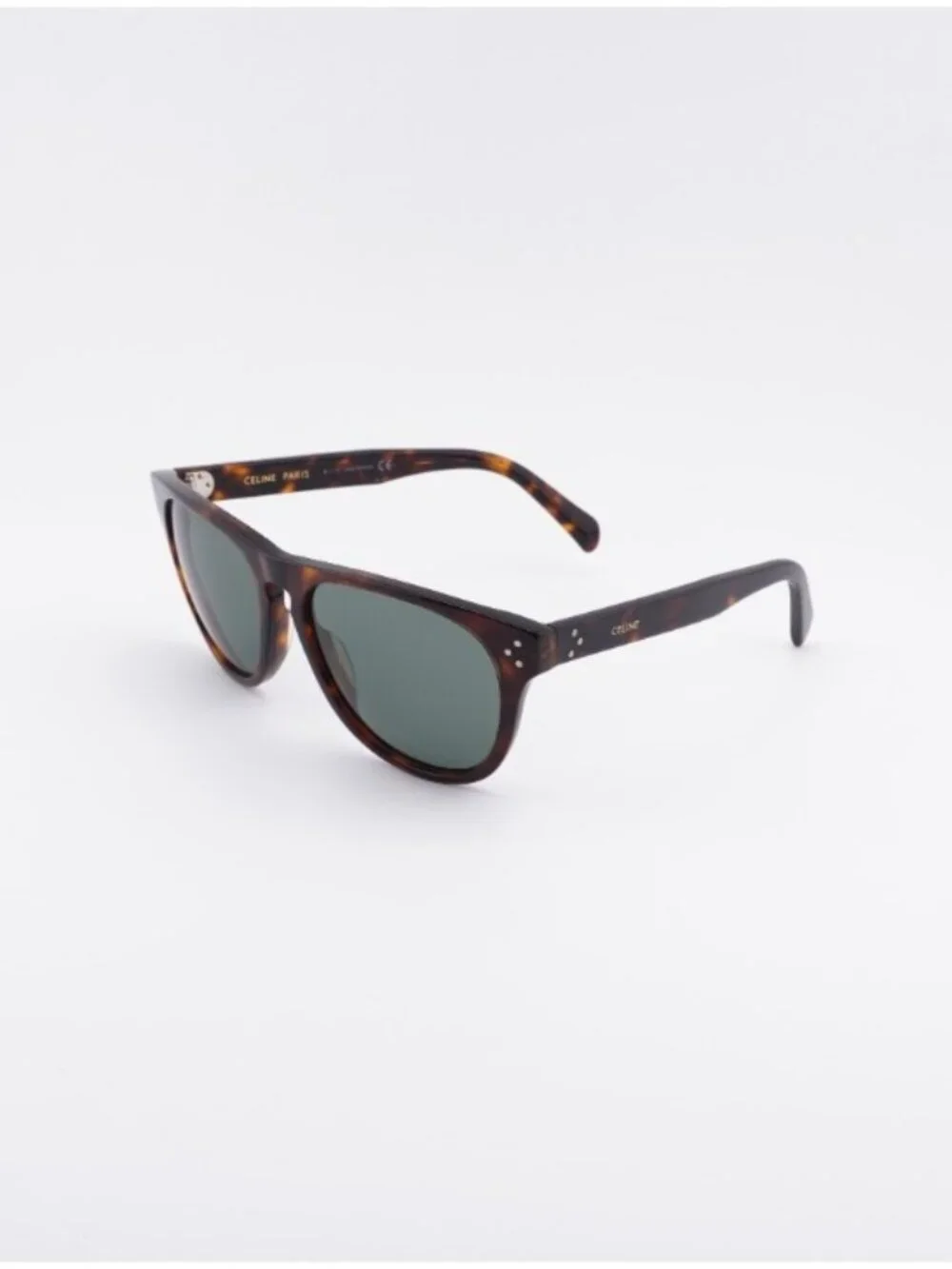 Celine Paris CL40102I 52N Sunglasses Dark Havana Square Frame, Green Lenses